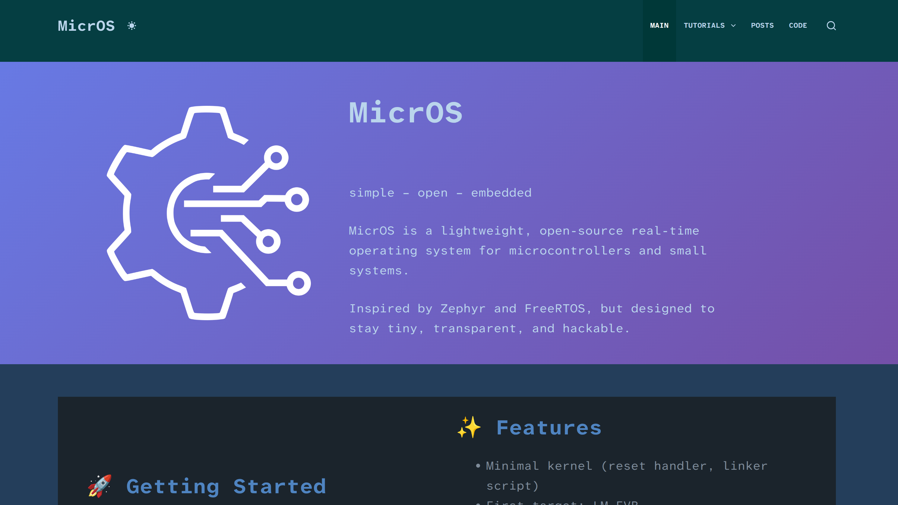 MicrOS website screenshot